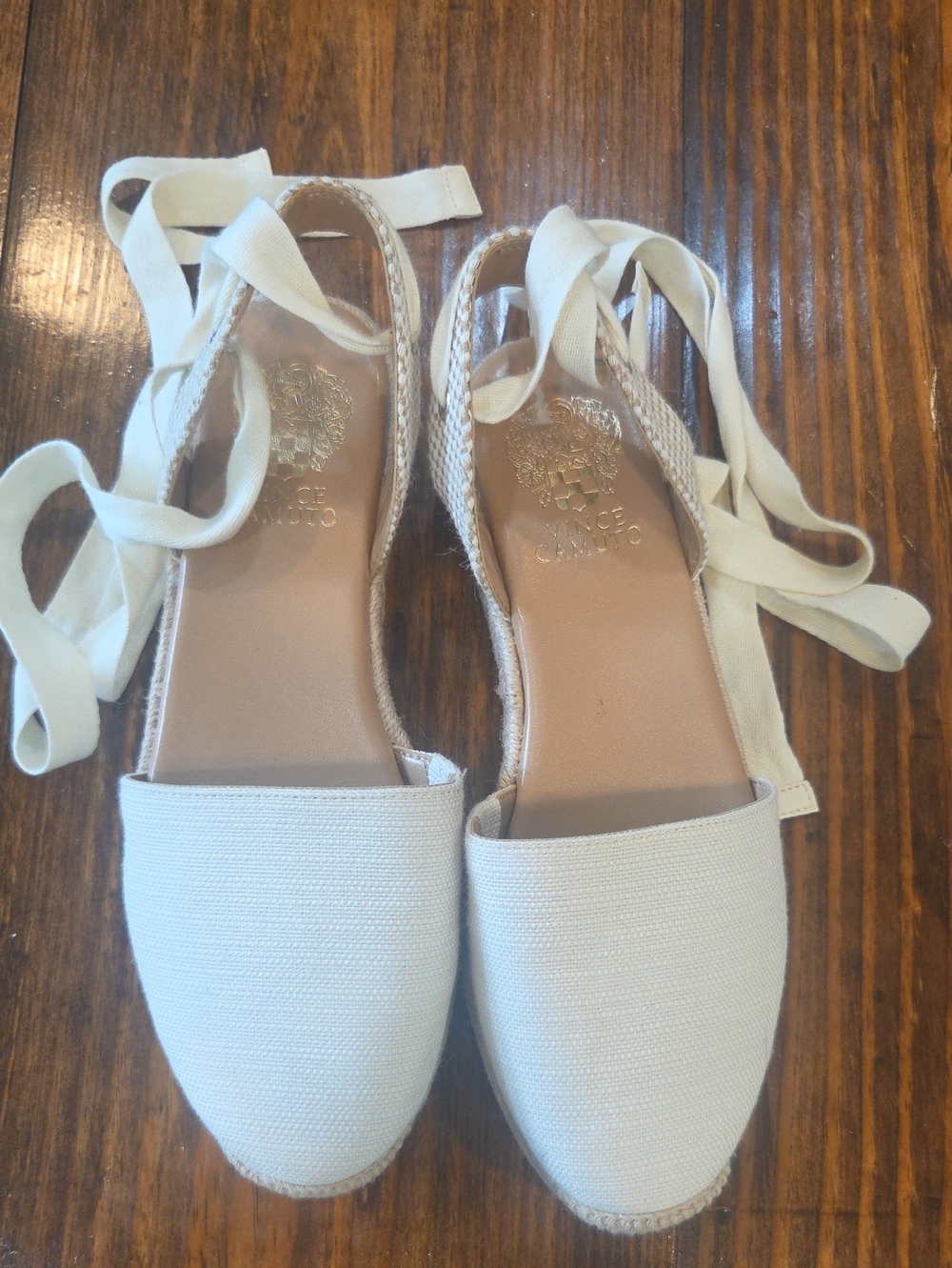 VINCE CAMUTO Canvas Lace-Up Espadrille Flats in Cream